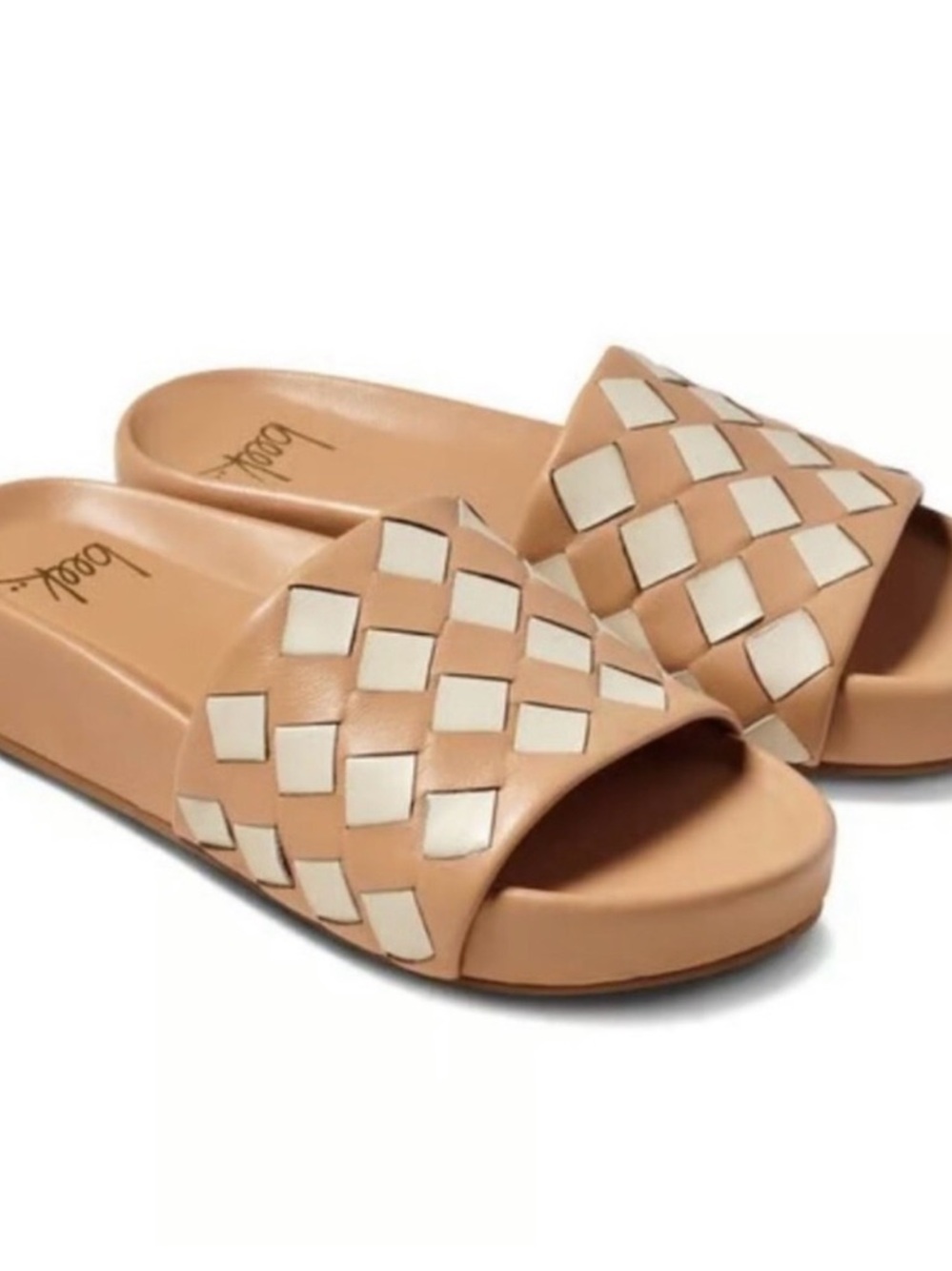 BEEK Eggshell and Beach Checkered Woven Leather Sandal / Anthropologie